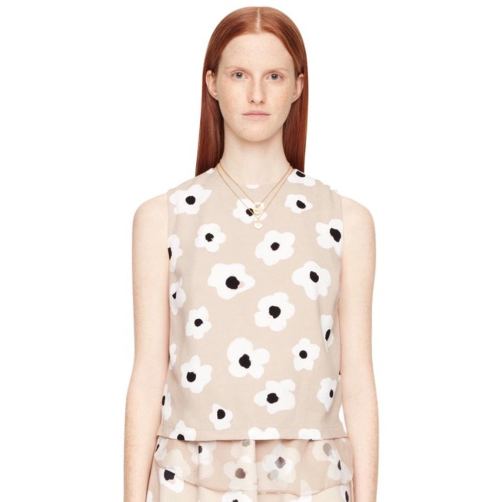 Kate Spade Beige Faye Floral Layered Silk Blend Sleeveless Blouse